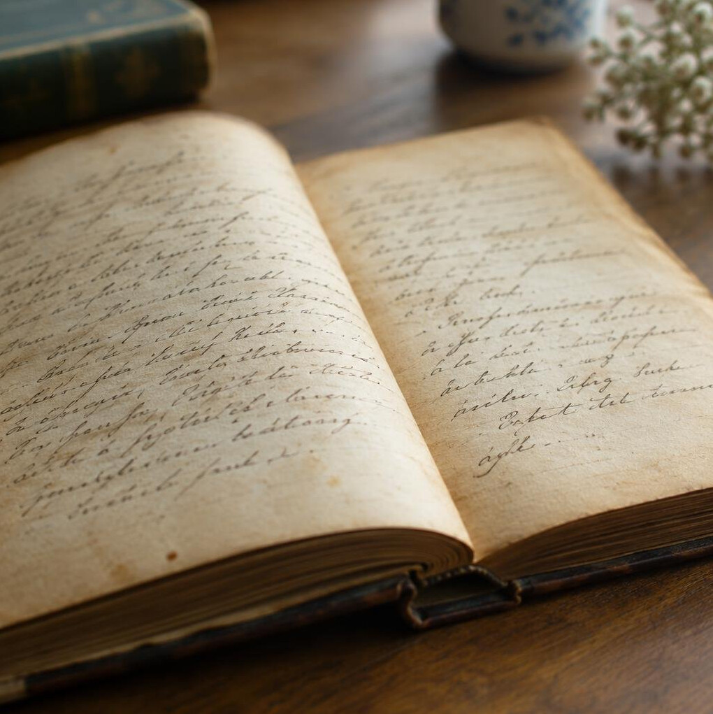 Open old book with handwritten pages