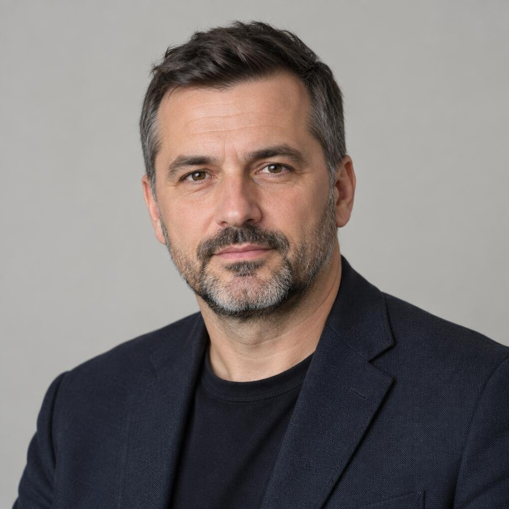 Studio portrait of a Croatian man in his forties with a beard